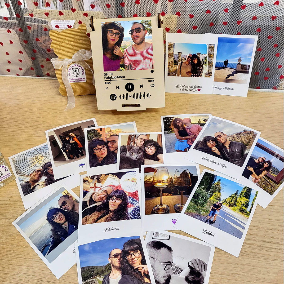 Scatola Polaroid in Legno Spotify Personalizzata - Gatto Mammone